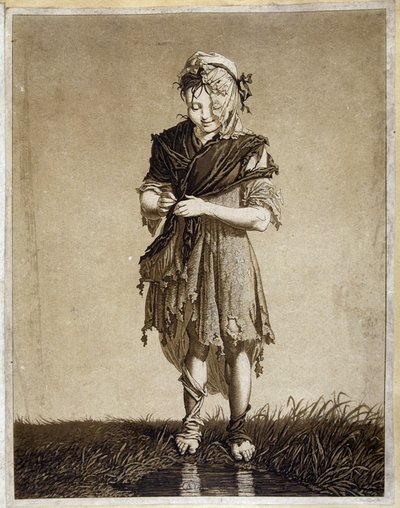 Irish girl - engraving by Unknown artist