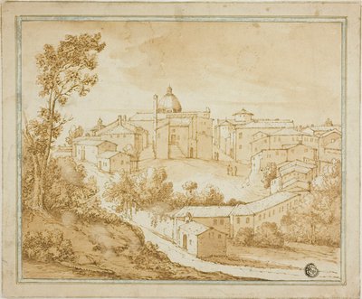 Italian Hilltown with Central Square by Unknown artist