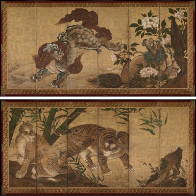 Lions and Tigers in Peony and Bamboo by Unknown artist