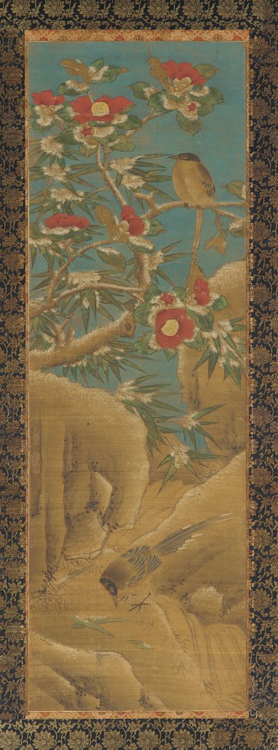 Magpies and Camellias in the Snow by Unknown artist