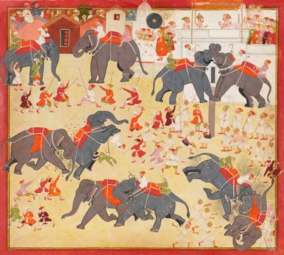 Maharana Raj Singh Observing an Elephant Fight by Unknown artist