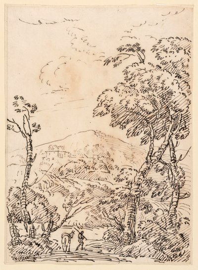 Man with Donkey in Landscape by Unknown artist