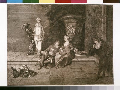 Original Engraving with Pierrot at Left by Unknown artist