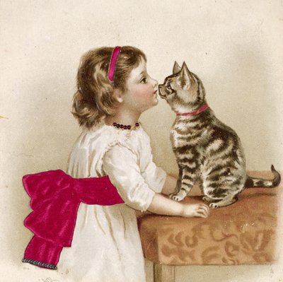 Saying hello to Kitty (Victorian postcard) by Unknown artist