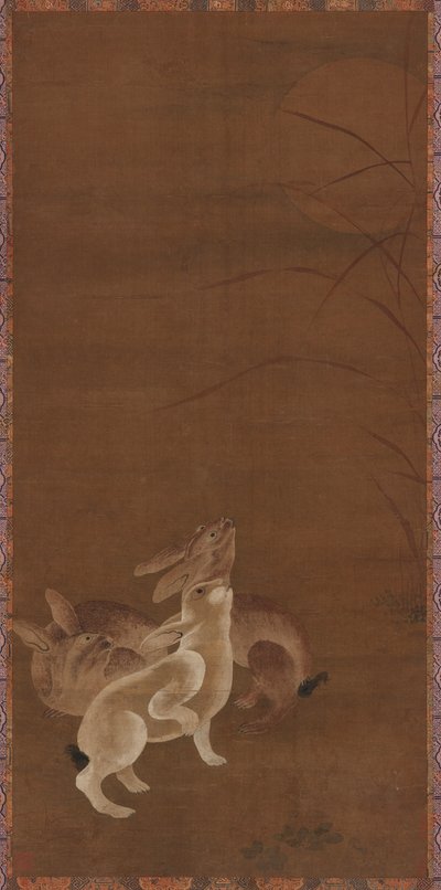 Three Hares Looking at the Moon by Unknown artist