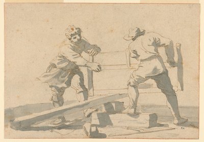Two Men Sawing a Plank by Unknown artist