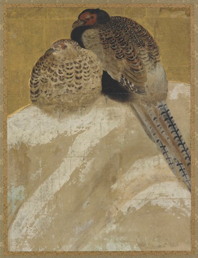 Two Pheasants on a Snow Bank by Unknown artist