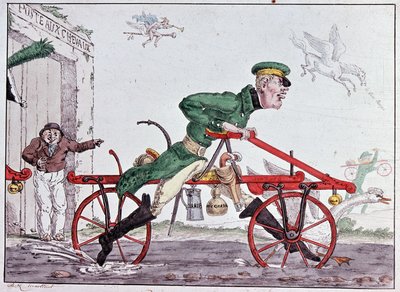 Velocipedes draisiennes - caricature on Baron Drais by Unknown artist