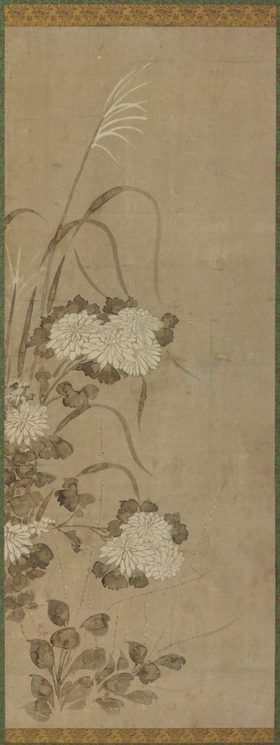 White Chrysanthemums and Grasses by Unknown artist