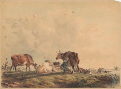 Woman Milking a Cow by Unknown artist
