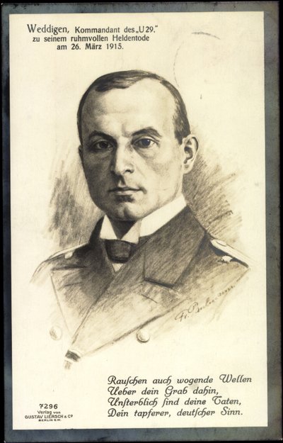 Passepartout Artist Otto Weddigen, U 29 by Unknown photographer