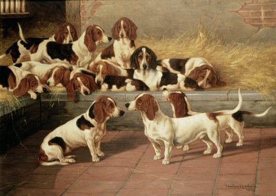 Basset Hounds in a Kennel, 1894 by Valentine Thomas Garland