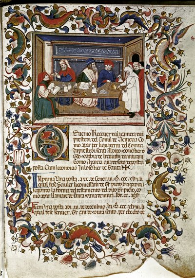 Venetian bankers lending money to friars by Venetian School