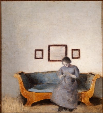 Ida Hammershoi Sitting on a Sofa by Vilhelm Hammershoi