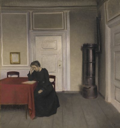 Interior with reading woman by Vilhelm Hammershoi