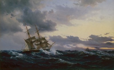 Sailing Vessels in a Stormy Sea by Vilhelm Melbye