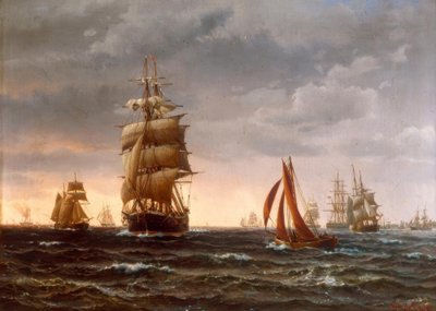 Ships on Rough Sea by Vilhelm Melbye