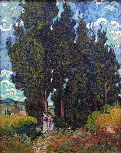 Cypresses with Two Figures by Vincent van Gogh