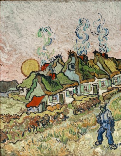 Farmhouses at Sunset by Vincent van Gogh