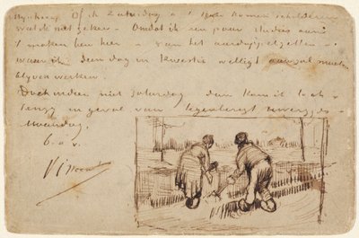 Postcard with Two Peasants Digging by Vincent van Gogh