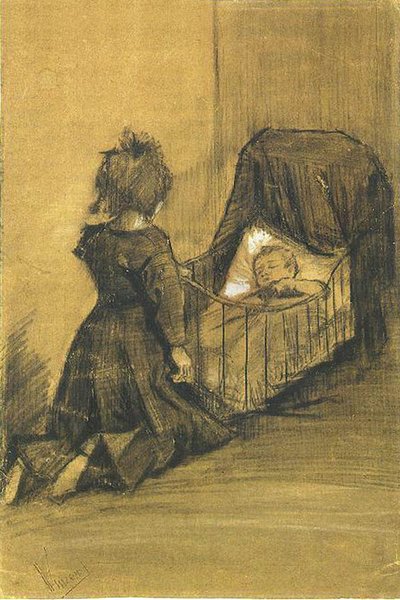 Girl Kneeling by a Cradle by Vincent van Gogh