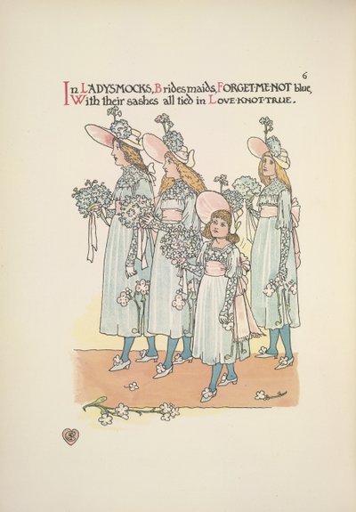 Bridesmaids in forget-me-not blue ladysmocks by Walter Crane