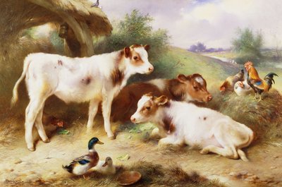 Calves and Poultry by a Byre by Walter Hunt