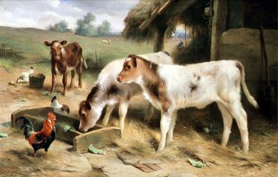 Three Calves and Poultry by Walter Hunt