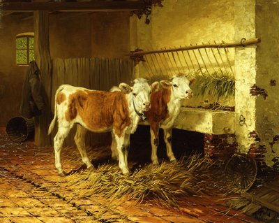 Two Calves in a Barn by Walter Hunt