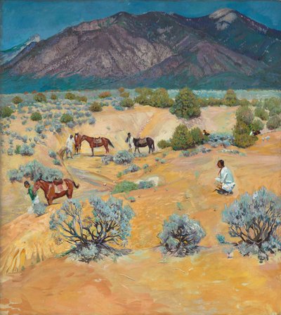 Taos Landscape with Indians by Walter Ufer