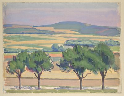 Hilly Landscape with Road and Trees by Walther Gamerith
