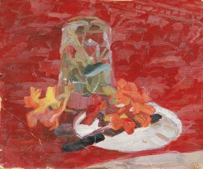 Still Life with Water Glass and Flowers by Walther Gamerith