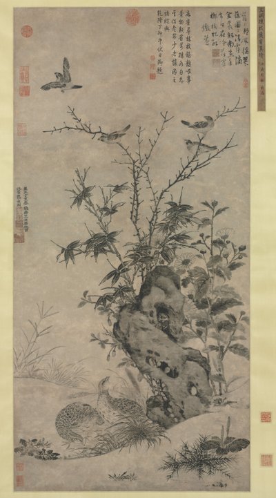 Quails and Sparrows in an Autumn Scene by Wang Yuan