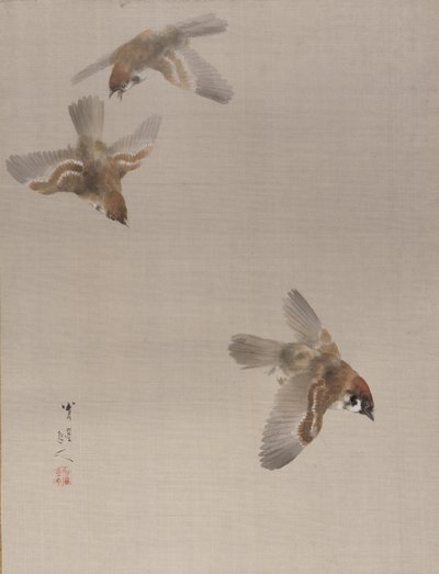 Sparrows Flying by Watanabe Seitei