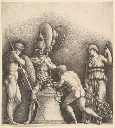 Four classical figures pagan sacrifice by Wenceslaus Hollar