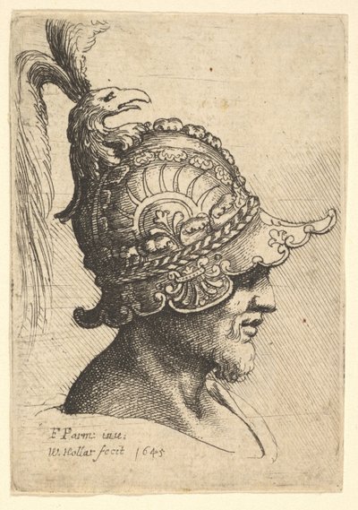 Helmeted Head with Bird