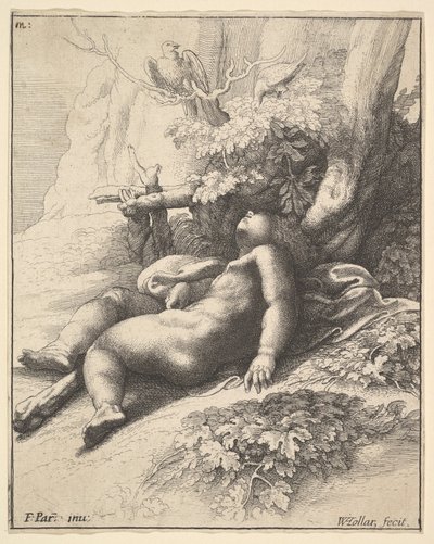 Infant Hercules asleep by Wenceslaus Hollar