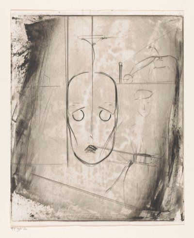 Composition with Face and Jockey on Horseback by West (graveur)