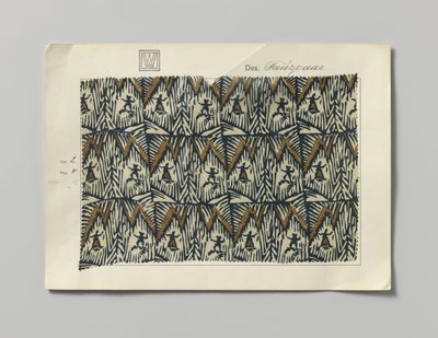 Sample with printed silk, design Tanzpaar by Wiener Werkstätte