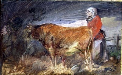 Woman and a Cow in a Landscape by Wilhelm Busch
