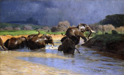 Elephants Bathing by Wilhelm Kuhnert