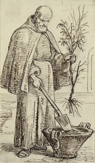 A Monk Planting a Tree by Wilhelm Marstrand