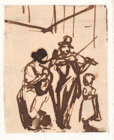 Street Musicians. Very Small Sketch by Wilhelm Marstrand
