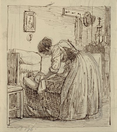 Italian Woman with Child in Cradle by Wilhelm Marstrand