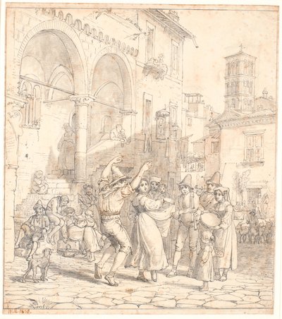 Italian Street Musicians in a Square by Wilhelm Marstrand