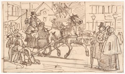 Sleigh Ride Around "The Horse" at Kongens Nytorv by Wilhelm Marstrand
