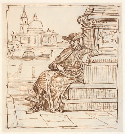 Priest at the Marens Column on the Piazzetta by Wilhelm Marstrand