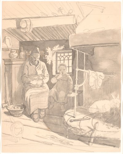 Swedish Farmhouse with Old Woman and Child by Wilhelm Marstrand