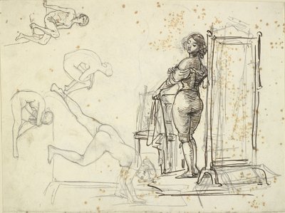 Young Girl Dressing and Four Model Studies by Wilhelm Marstrand
