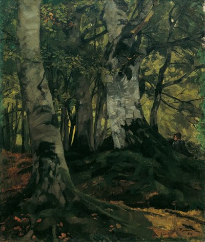 Beech Forest with Lovers by Wilhelm Trübner